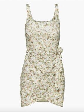 Aritzia Wilfred Saturn Mini Dress - Pastel Sage Green Floral Jersey Wrap Dress